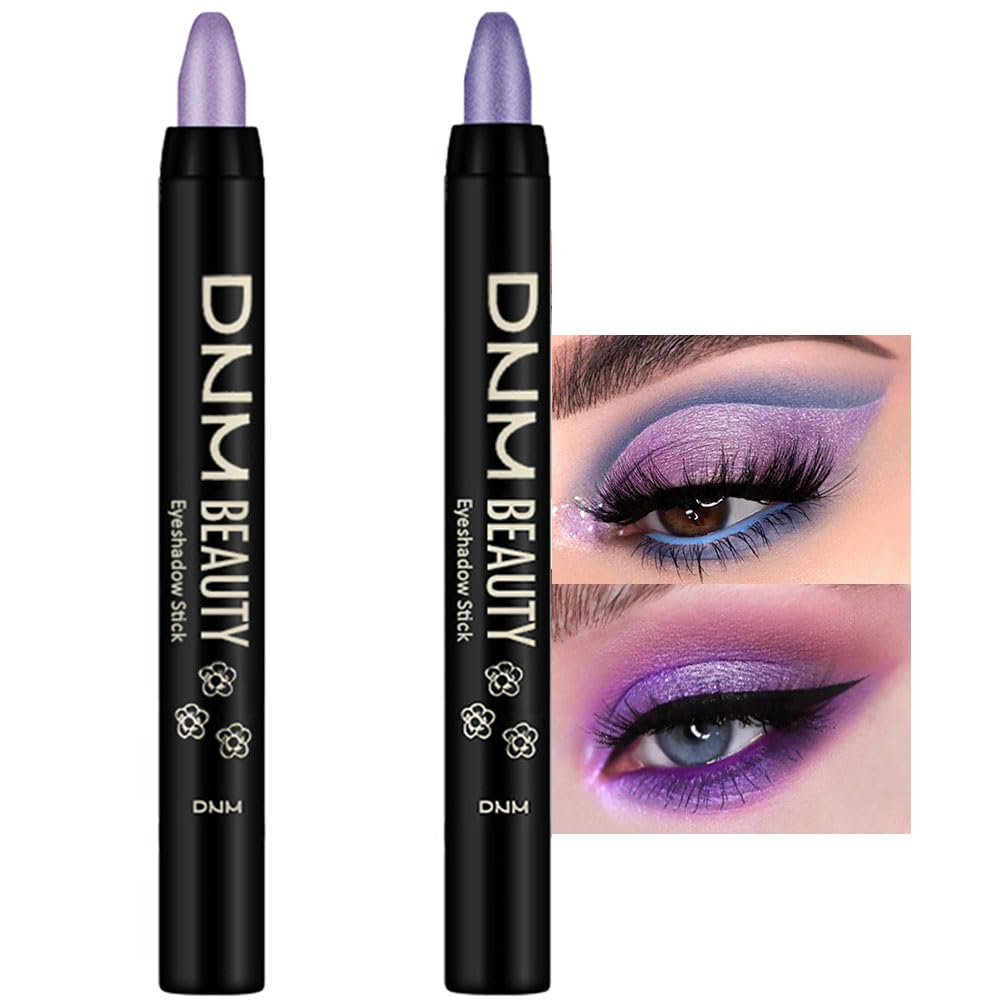 evpct Juego de 2 barras de sombra de ojos crema para ojos morado claro y Vioiet Shimmer Eye Crayon Shadow Brightener Stick Pencil Pen sombras a
