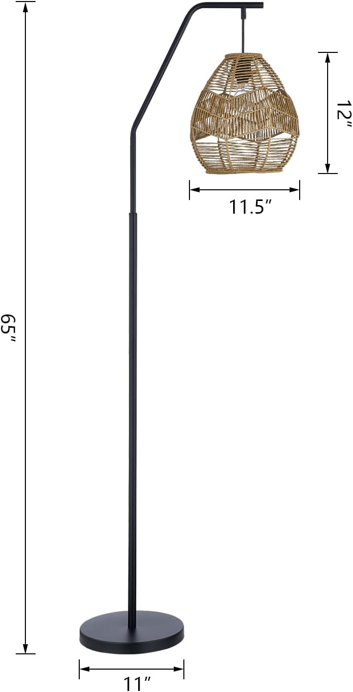 Maxax Lámpara de pie de ratán para sala de estar de 65 pulgadas, lámpara de pie de arco de granja con pantalla de ratán tejida más grande, lámparas