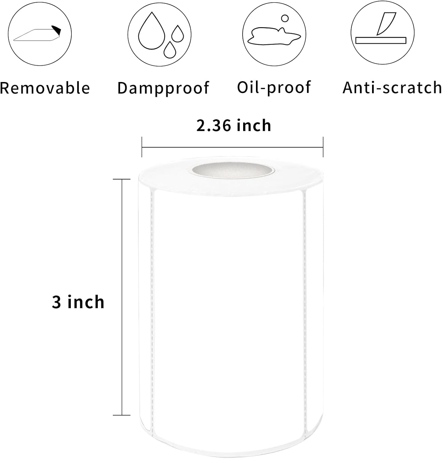 Etiquetas térmicas extraíbles blancas de 2 x 3 pulgadas, escritas, extraíbles, imprimibles térmicamente, 300 hojas por rollo con líneas perforadas