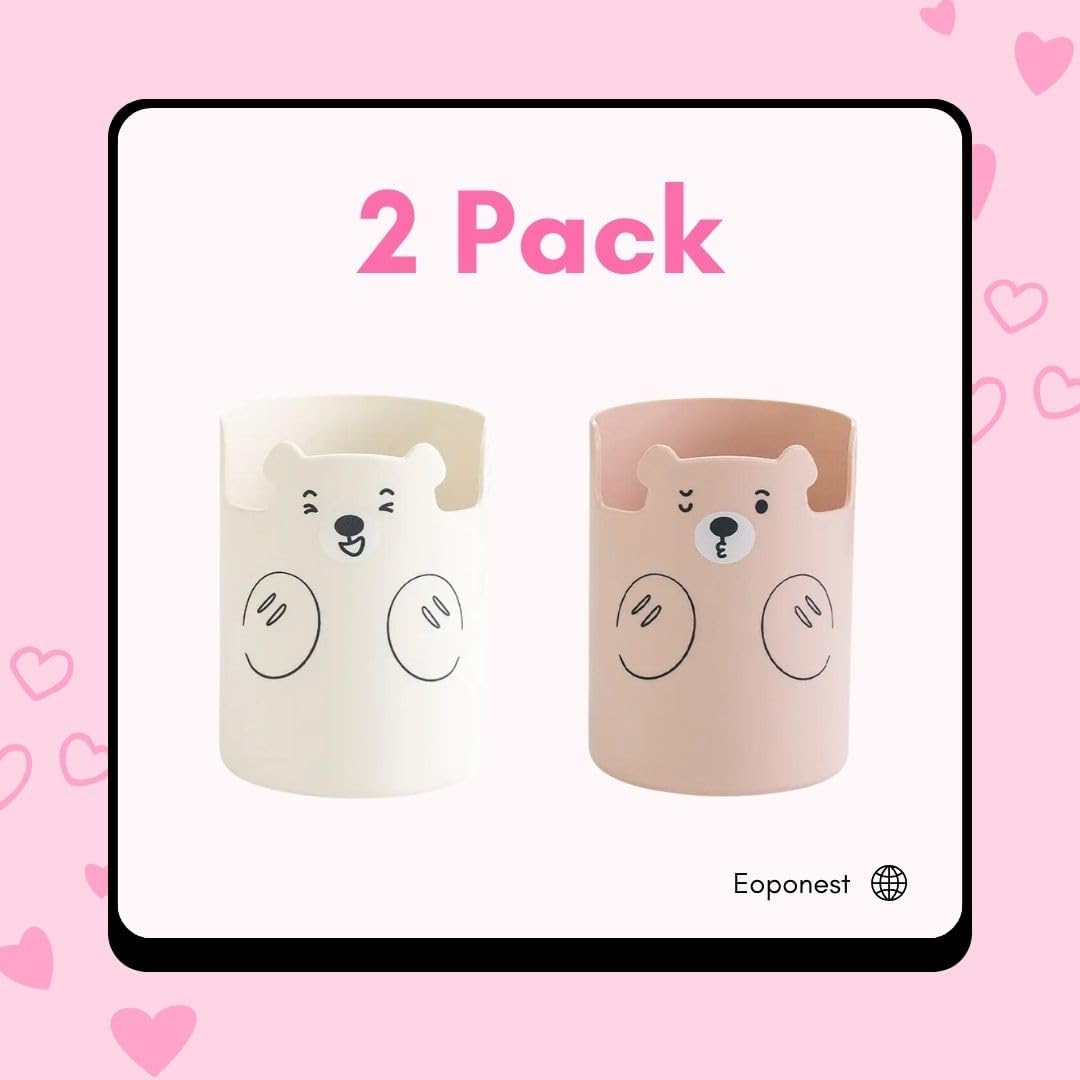 Eoponest – Lindo soporte para lápices con forma de oso para cepillos de dientes, organizador de brochas de maquillaje con soporte para teléfono con
