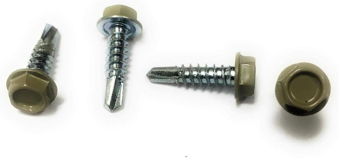 (50PK con 1 broca) #8 X 58″ Tornillo chapado en zinc autoperforante con cabeza pintada de arcilla