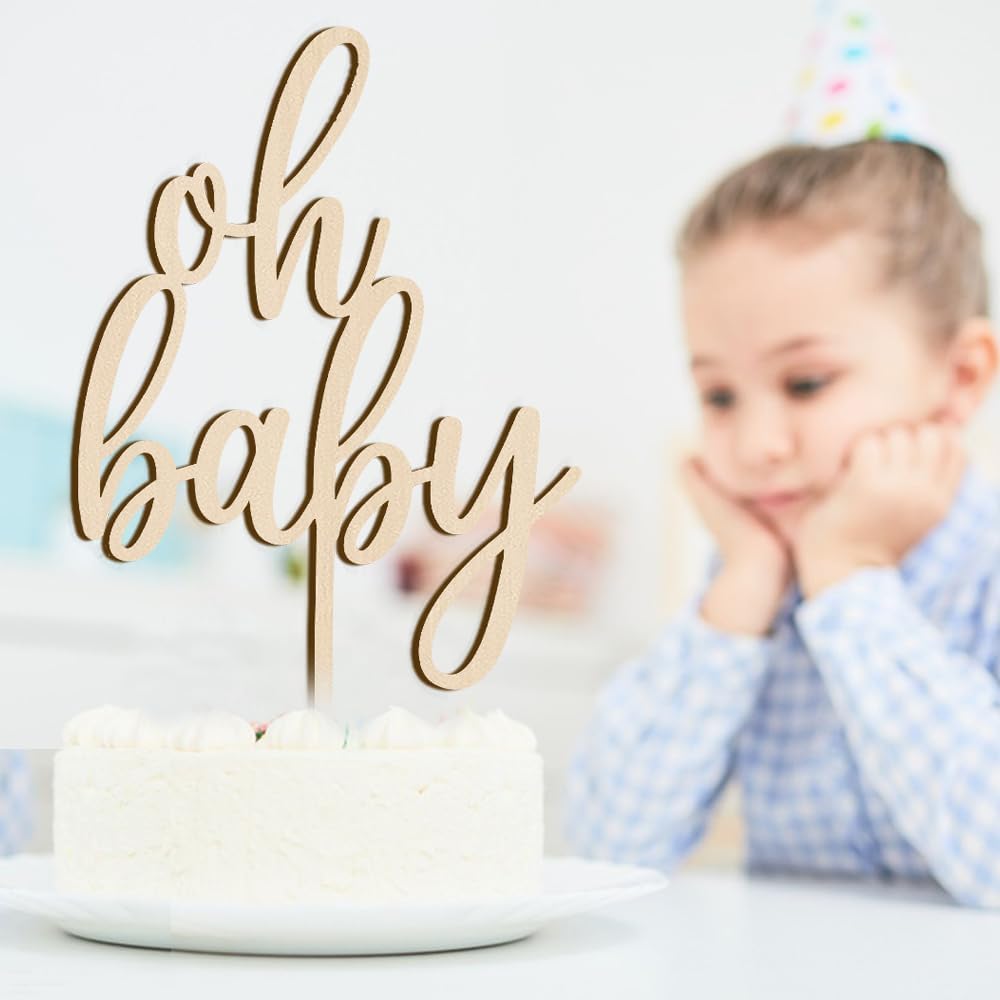 PALASASA Oh Baby Cake Topper  Decoración de madera de gran tamaño para pastel de baby shower, para temática rústica, fiesta de revelación de género,