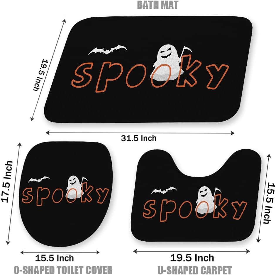 Aremetop Juego de 3 tapetes de baño de Halloween para decoración de otoño, decoración de casa de campo de fantasma, fantasma, murciélagos