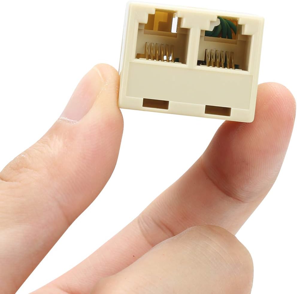 Uvital RJ12 6P6C 1 hembra a 2 divisores de línea telefónica hembra, conector y separador de cable de teléfono fijo (amarillo, paquete de 4)