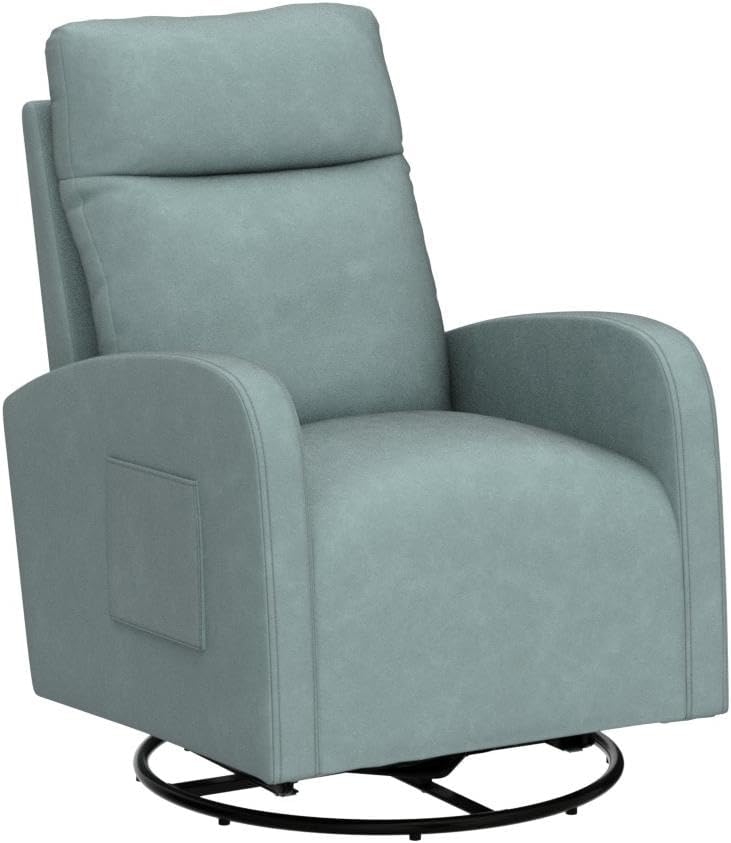 KINFFICT Silla giratoria moderna, mecedora tapizada para el cuarto del bebé, cómoda silla mecedora con respaldo alto con bolsillo lateral y