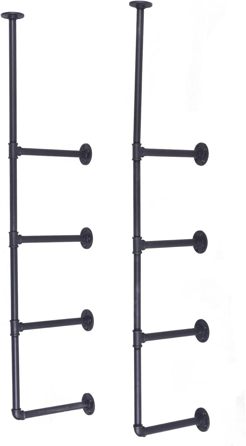 BOKKOLIK Estante de tubo de metal rústico de 55.5 pulgadas de altura, estantes flotantes retro de 4 niveles para cocina, oficina, cafetería, casa,