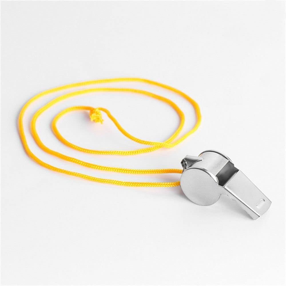 Silbato amarillo de acero inoxidable con cordón, silbato deportivo de emergencia de metal fuerte para árbitro, profesor, niños, entrenador y árbitro