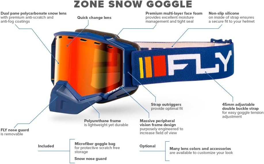 Fly Racing Gafas de nieve Zone 2023 (mentablanco con espejo verdelente ámbar, adulto)
