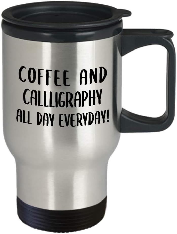 Gifts for Calligraphy Lover Travel Mug Insulated Coffee Tumbler – Calligrapher Writing Lettering Visual Art Design Artist Hobby Passion Hobbyist