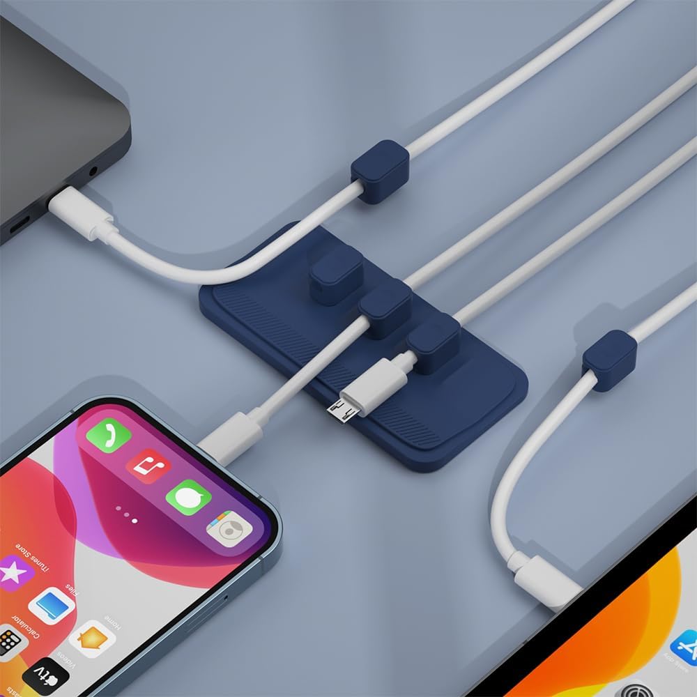 Dacobay – Soporte magnético para cables de escritorio, multiusos, 5 clips (diámetro exterior de 0.118-0.165 in) para Lightning, USB-C, micro cable,