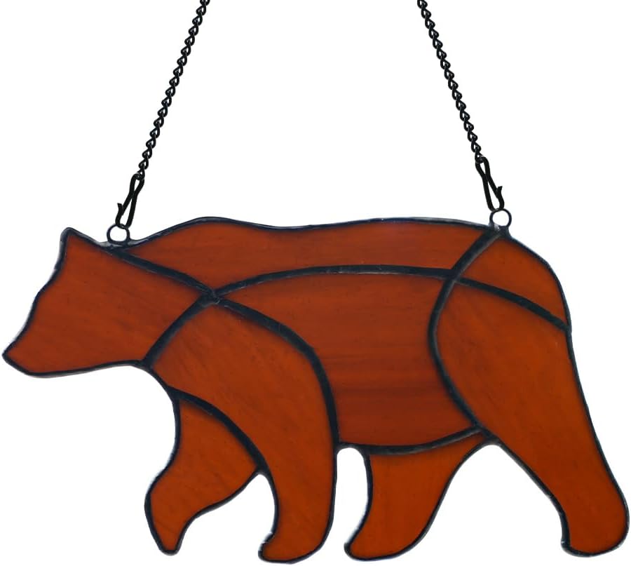BOXCASA Decoración de oso para colgar ventanas de vitral, oso marrón para decoración de pared de ventana, arte animal, granja, sala de estar,