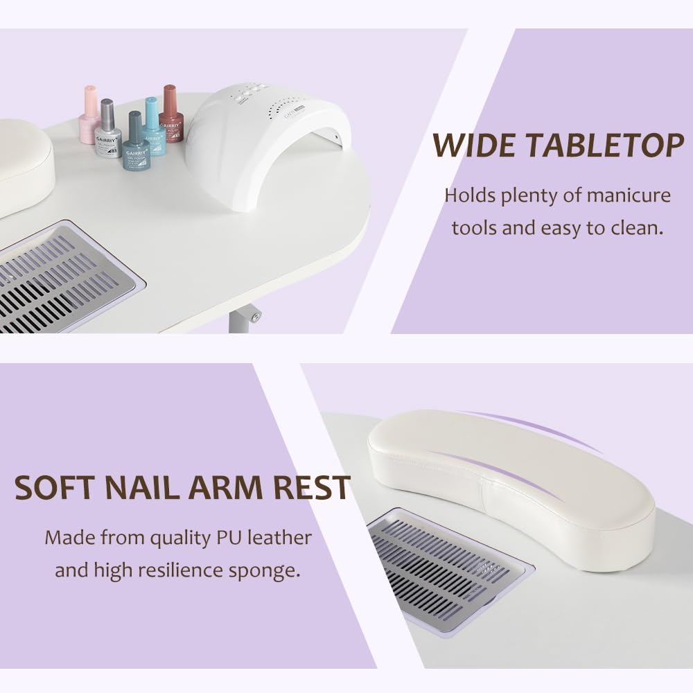 Mesa de manicura portátil plegable para uñas con estación de carga y colector de polvo, mesa profesional de tecnología de uñas para técnico, spa,