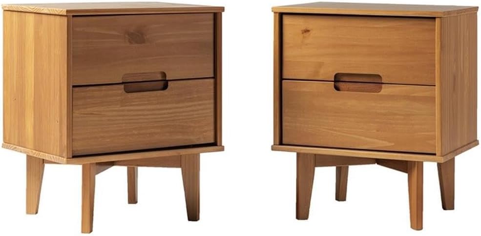 Walker Edison Brynn Modern – Juego de 2 mesitas de noche con mango de ranura de madera maciza, 2 unidades, color caramelo
