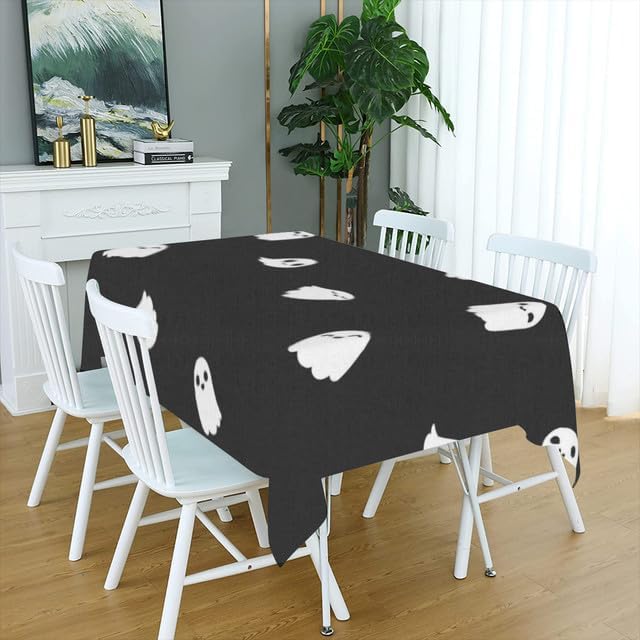 Mantel redondo de 60 x 90 pulgadas, diseño de fantasma, rústico, para decoración del hogar, fiesta, cocina, comedor, picnic, Halloween, decoración