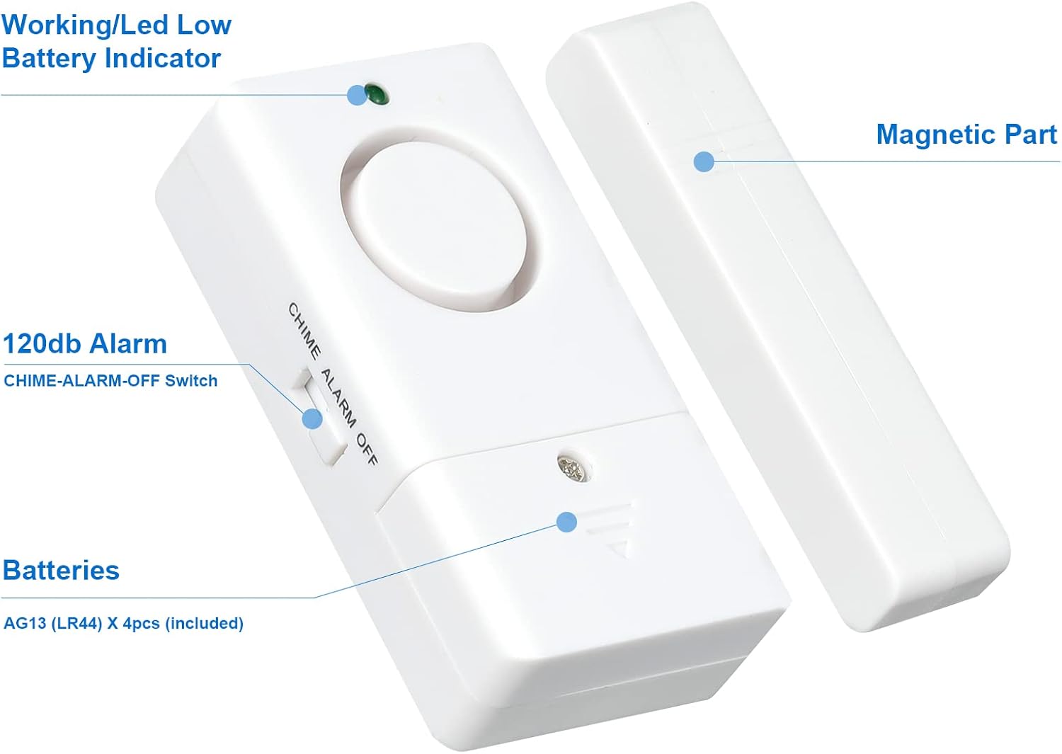 Sensor de alarma de puerta, alarma para puertas al abrir, alarma de puerta de ventana de 120 DB, alarmas de puerta para seguridad de los niños,