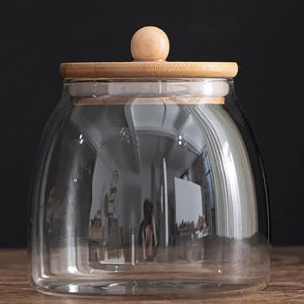 Caja de vidrio con tapa de madera, tarro de almacenamiento de vidrio para café, especias, frijoles y despensa de alimentos (22 oz (22.0 fl oz))