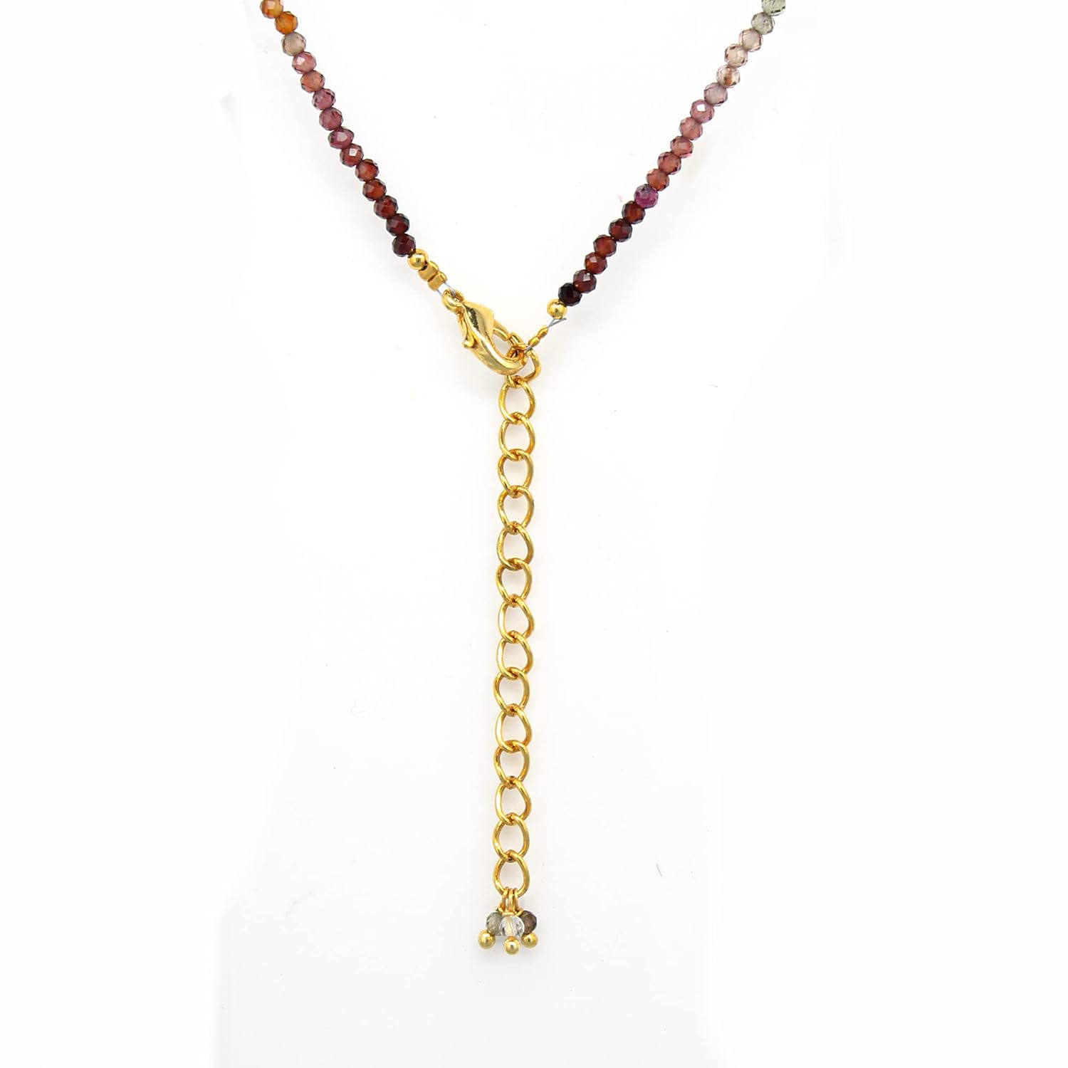 Gempires Multi Sapphire Beads Necklace, September Birthstone, Handmade Jewelry, 14k Gold Plated 18 Inch Adjustable Chain (Multi Sapphire)
