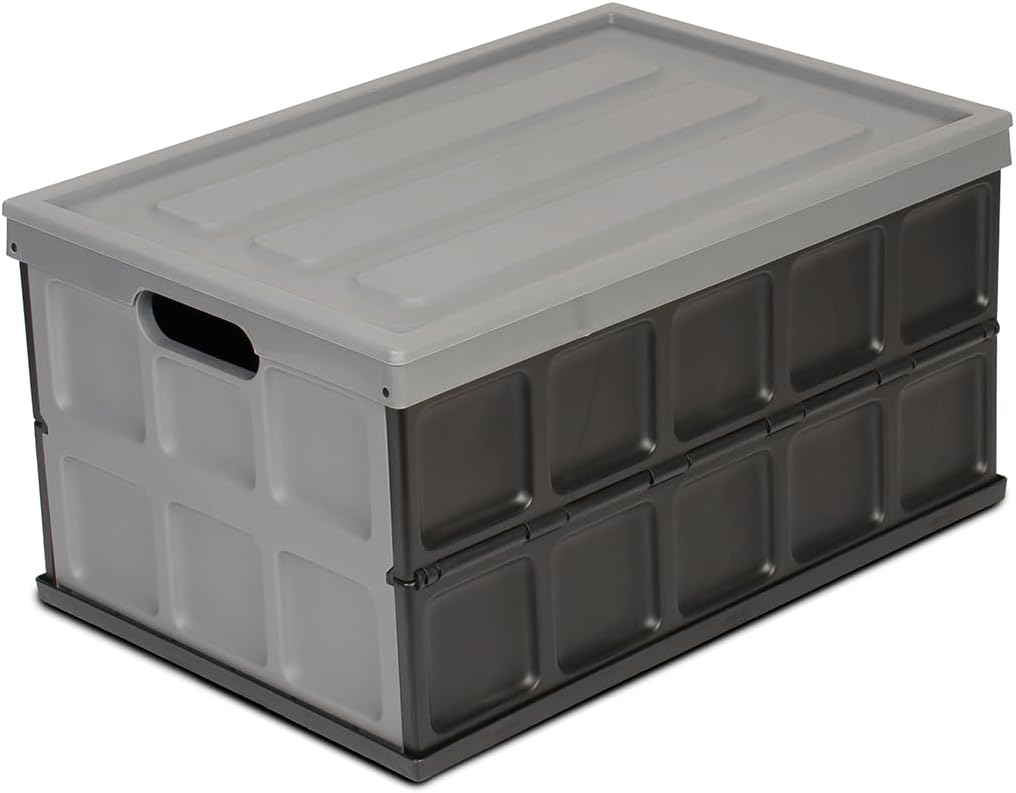 Glad Contenedor de almacenamiento plegable con tapa, caja de plástico plegable de 48 litros para garaje, maletero de coche y organización,