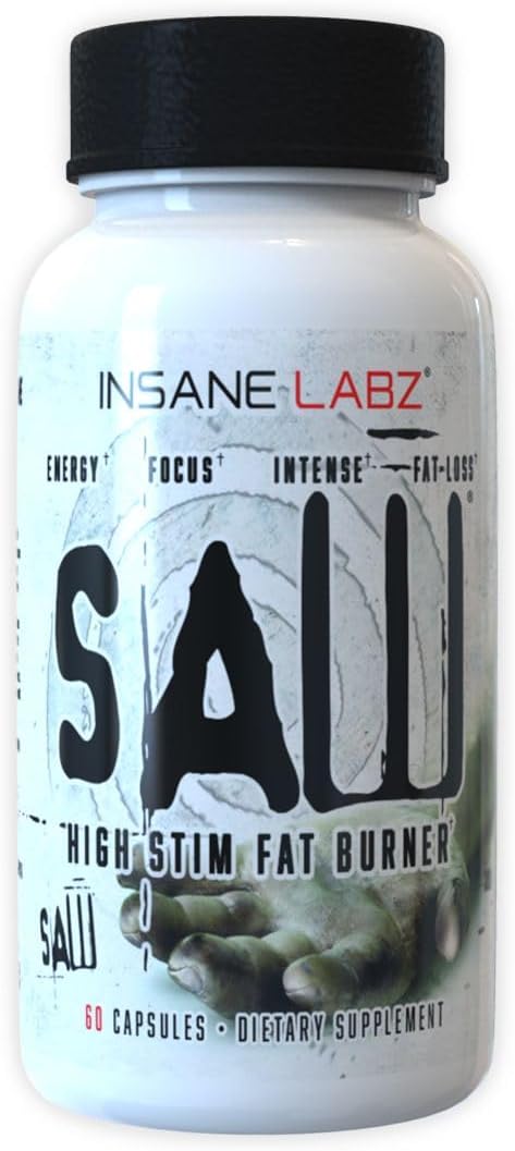 Insane Labz Saw, Quemador de grasa de alta potencia, suplemento termogénico para pérdida de peso y supresor del apetito con L-tirosina, yerba mate,
