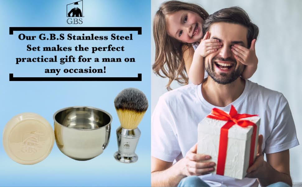 G.B.S Juego de afeitado húmedo para hombre, cepillo de afeitar sintético cromado, cuenco de afeitar inoxidable con jabón de afeitar natural