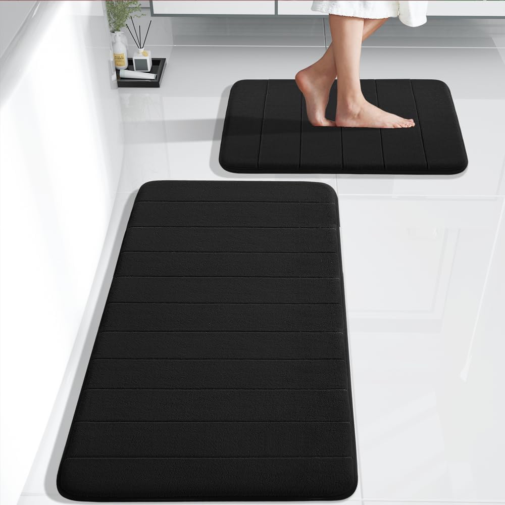 Yimobra Juego de 2 tapetes de baño grandes de espuma viscoelástica, antideslizantes, súper absorción de agua, suaves, gruesos, de secado rápido,