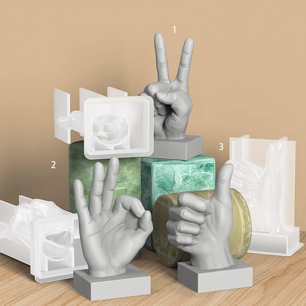 Cjeuxnr 3 moldes de silicona en forma de mano, molde de fundición de resina en forma de dedo medio 3D, moldes para hacer velas, hornear para jabón,