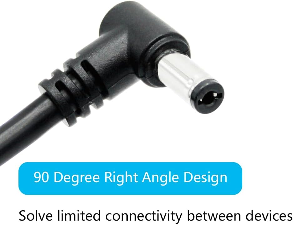Cable de extensión de ángulo recto CC macho a macho de 1.6 pies, 18 AWG, 90 grados CC, 0.217 in x 0.083 in, adaptador de conector de cable de