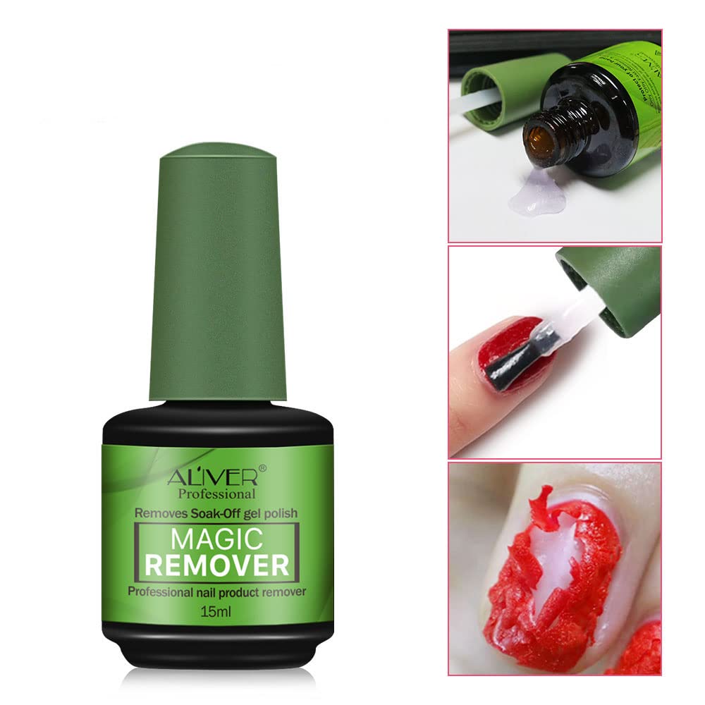 Kit profesional de removedor de esmalte de uñas de gel, solución de remojo rápida y fácil para uñas de gel en 2-3 minutos, incluye empujador de