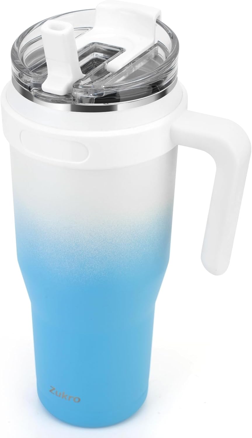 Vaso de 50 onzas con asa, vaso grande de acero inoxidable aislado a prueba de fugas con popote abatible 2 en 1 y tapa para sorber mantiene las