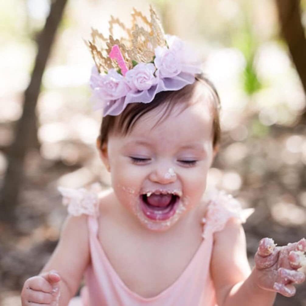 Veemoon Tiara cintillos para diadema con purpurina para el primer cumpleaños, sombrero de cumpleaños recién nacido, gorra de cumpleaños, sombrero de