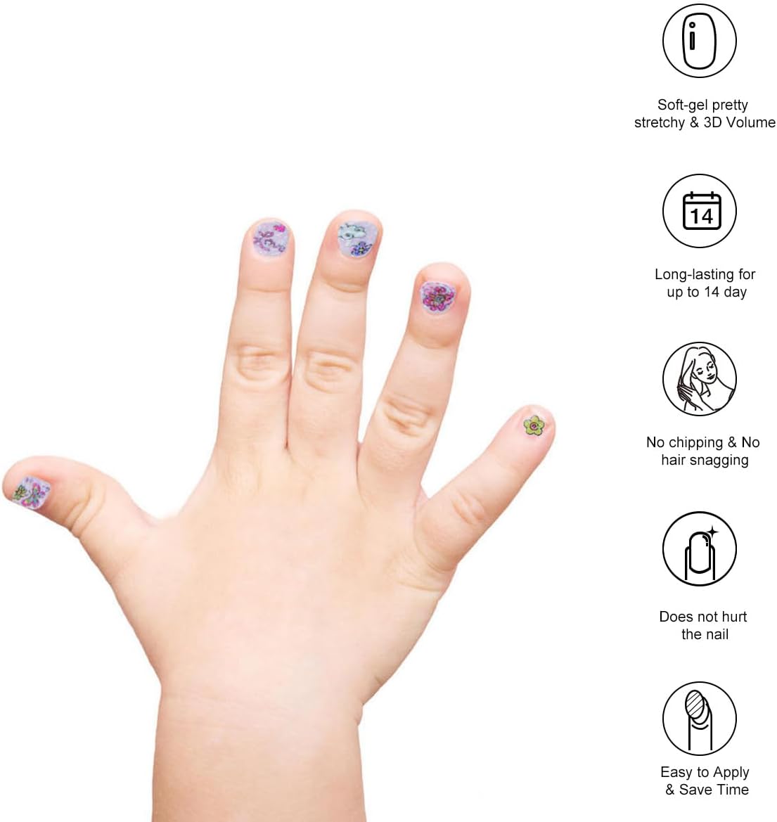 Envolturas de uñas para niños, calcomanías autoadhesivas para uñas seguras y saludables, tiras de uñas de larga duración para niñas y niños,