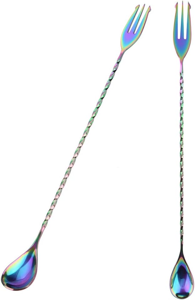 Cuchara de cóctel de acero inoxidable, herramienta de mezcla de mango largo para bebidas, café, capas, duradera y resistente (colorido)
