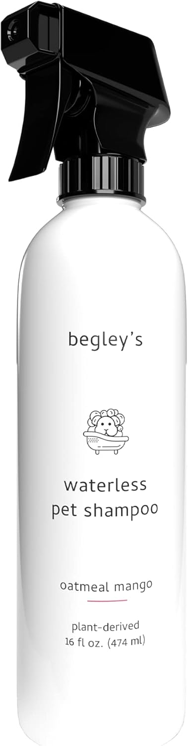 Begley’s Champú natural para mascotas sin agua sin enjuague, limpieza sin baño, desodorizante y eliminación de olores para un pelaje brillante y
