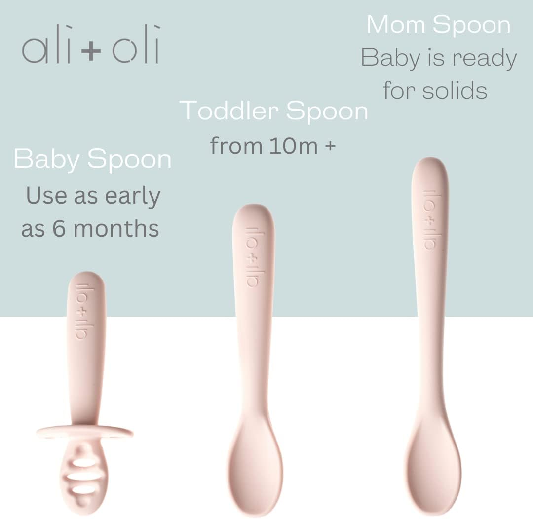 Ali+Oli (3 piezas) Juego de cucharas de silicona para bebé (rubor) Cuchara de silicona irrompible para bebé, cucharas para bebés de 6 meses en