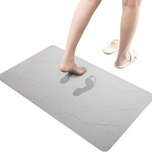 Diatomaceous Earth – Tapete de baño antideslizante, de secado rápido, para baño, súper absorbente, delgado, lavable a máquina, rectangular (31.4 x Diatomaceous Earth – Tapete de baño antideslizante, de secado rápido, para baño, súper absorbente, delgado, lavable a máquina, rectangular (31.4 x