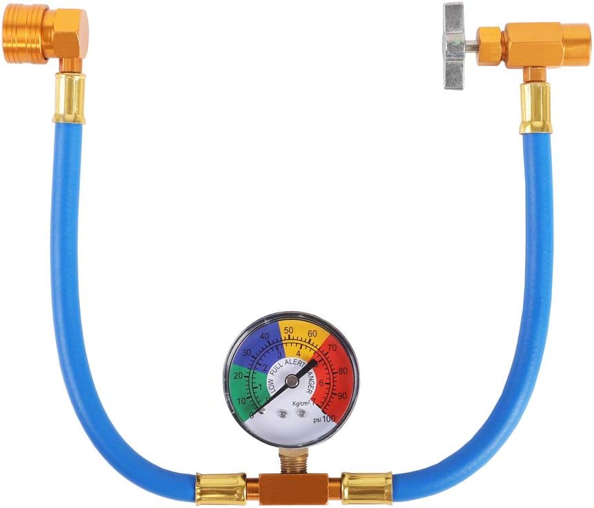 JIFETOR Manguera de carga de CA con manómetro, kit de recarga de refrigerante R134A para automóvil, aire acondicionado automático, manguera de carga