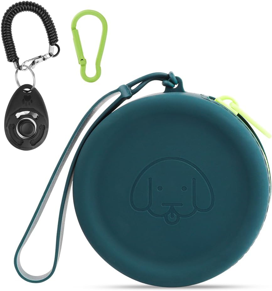 WALLFID Bolsa pequeña de silicona para perros, con clicker de entrenamiento de mascotas, bolsa de senderismo para perros y gatos, tamaño de