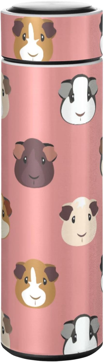 Botella de agua rosa de conejillo de indias de dibujos animados, sin BPA, acero inoxidable, botellas de agua aisladas de 17 onzas para niños, para