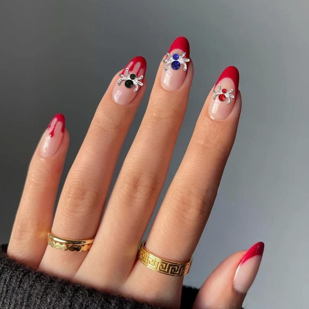 36 dijes de uñas de araña de cristal coloridos para uñas acrílicas, dijes de Halloween brillantes de KXAMELIE con gemas de diamantes de imitación,