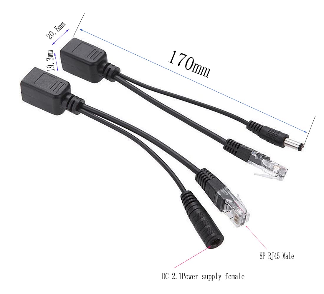 FINXRoll 2 pares BNC Video Balun+2 pares Ethernet PoE adaptador RJ45 Inyector Splitter+5 pares 12V DC macho hembra conector CCTV cable de