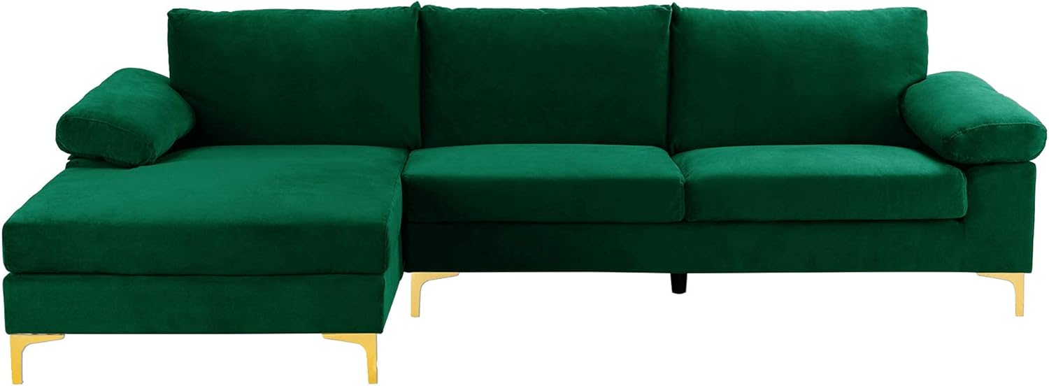 Sofá modular moderno en forma de L, con diván extra ancho y patas doradas