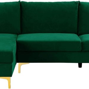 Sofá modular moderno en forma de L, con diván extra ancho y patas doradas Sofá modular moderno en forma de L, con diván extra ancho y patas doradas