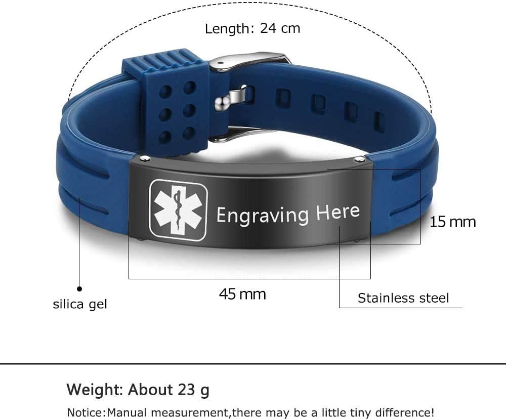 Pulseras personalizadas de silicona ajustable de alerta médica impermeable deporte identificación identificación nombre pulseras para hombres mujeres