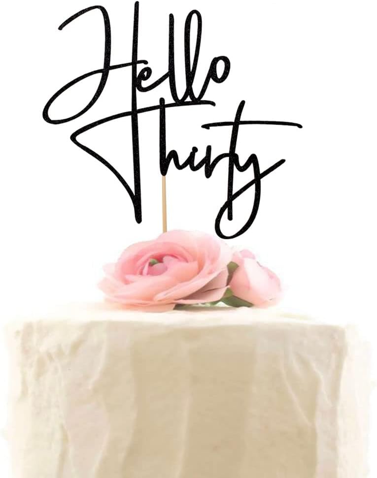 Hello Thirty – Decoración para tartas, decoración de fiesta de 30 cumpleaños, purpurina negra