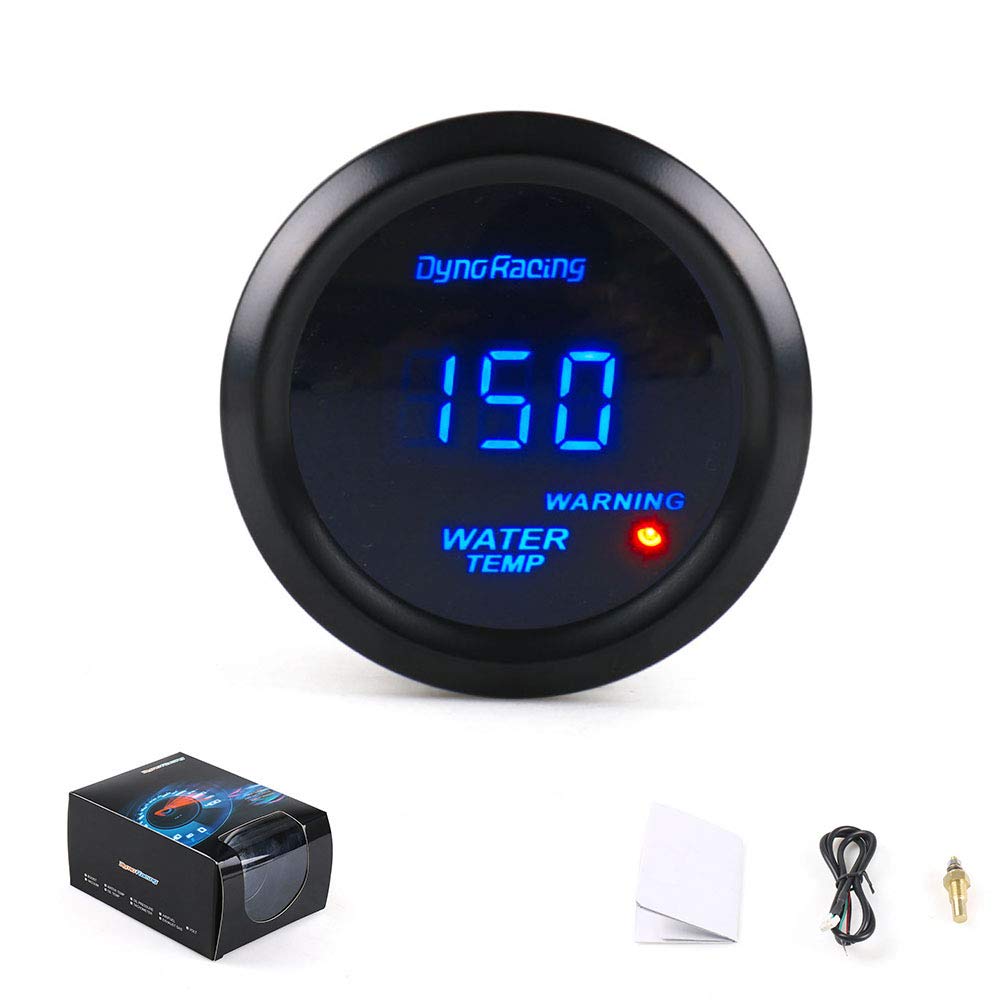Dynoracing – Medidor digital de temperatura de agua LED azul de 2 pulgadas, 2.047 in, 104.0-302.0 F con adaptador de sensor de tubería de