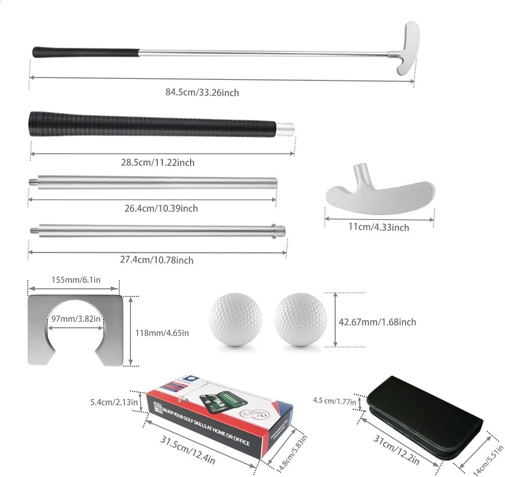 Mini juego de golf para interior Putting Green – Juego de putterball con putter para ir al baño, cortador de agujeros de golf y taza de putt. Kit de
