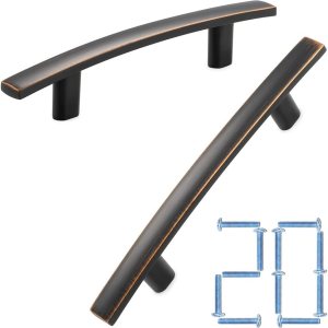 KOOFIZO Paquete de 20 tiradores de barra curvada sólida para gabinete, manija de arco de muebles de bronce aceitado, orificio central para tornillo KOOFIZO Paquete de 20 tiradores de barra curvada sólida para gabinete, manija de arco de muebles de bronce aceitado, orificio central para tornillo