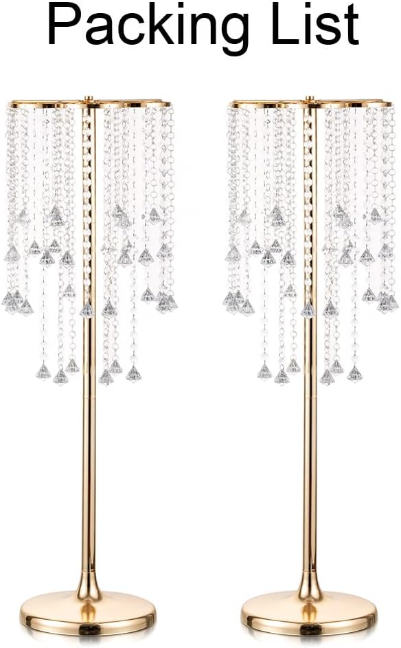 Inweder Jarrón dorado para centros de mesa de boda, 35.5 pulgadas de alto, cadenas de cristal, soporte de flores de metal