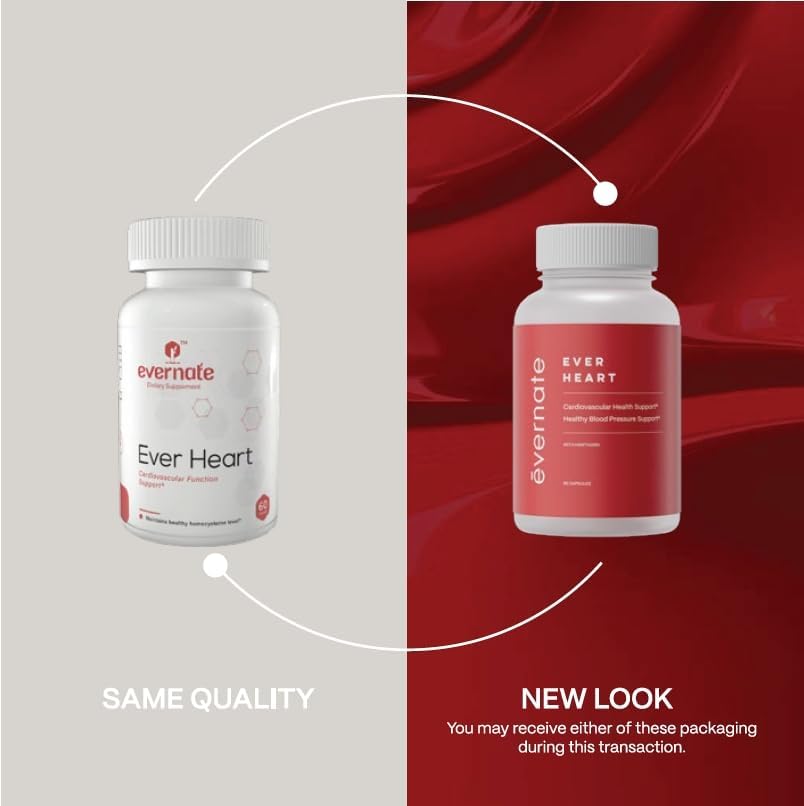 Ever Heart – Suplemento de apoyo para la presión arterial, combinación de ajo, espino, ginkgo biloba, zinc y L-arginina, sin OMG, sin gluten, fácil