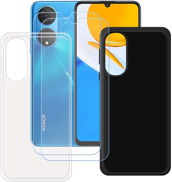 LMLQSZ Black + Transparent Cover for Honor X7 + 2 Pack HD Tempered Glass, Silicone Shell TPU Protective Back Case – Scratch Screen Protector for